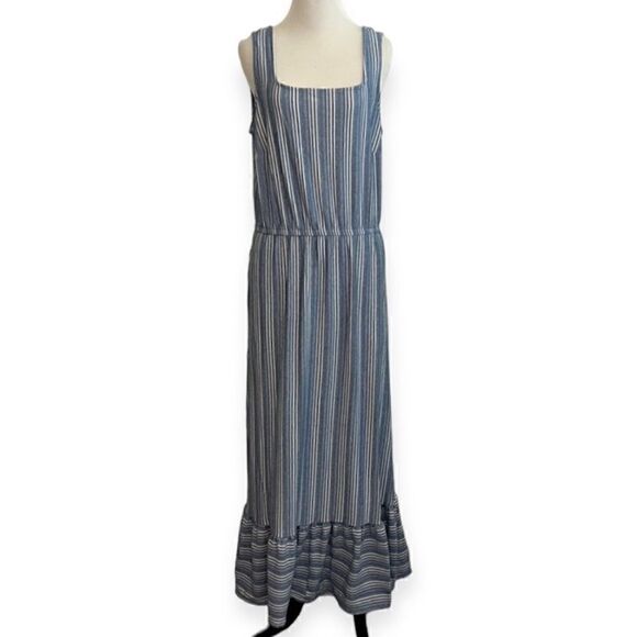 LANE BRYANT- Plus Blue Striped Soft Knit Sleeveless Maxi Dress Ruffle Hem, 18/20 - Picture 6 of 13